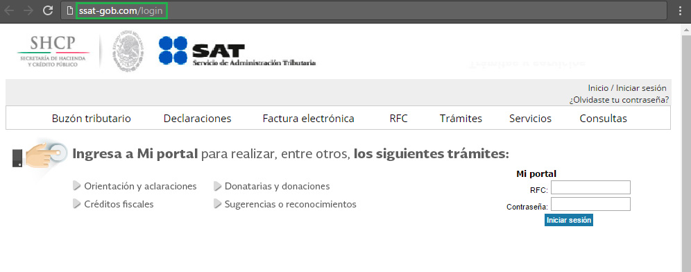 Phishing web del SAT Phishing web del SAT